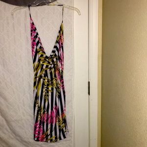 Backless halter dress one leg slit